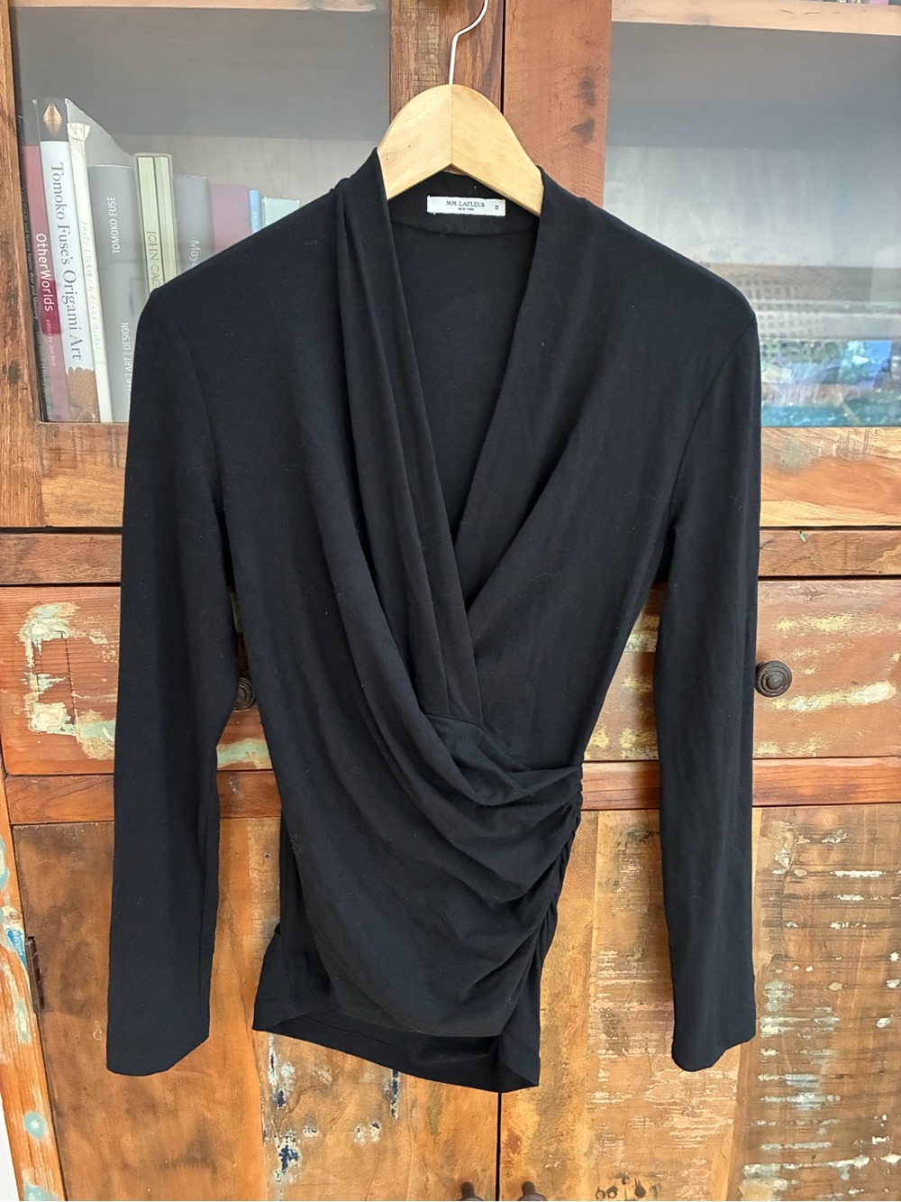 M.M. Lafleur The Deneuve Black Knit Faux Wrap Top